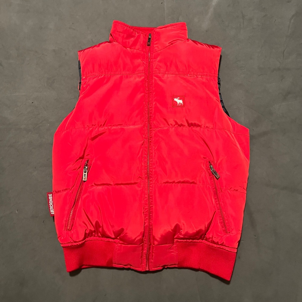 Vintage Abercrombie & Fitch Co. Mens Red‎ Nylon Puffer Down Vest Full Zip  Rare
